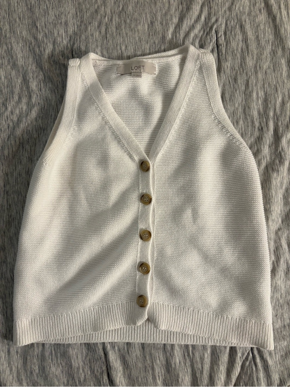 LOFT White Button-Front Knit Vest Sweater Top
